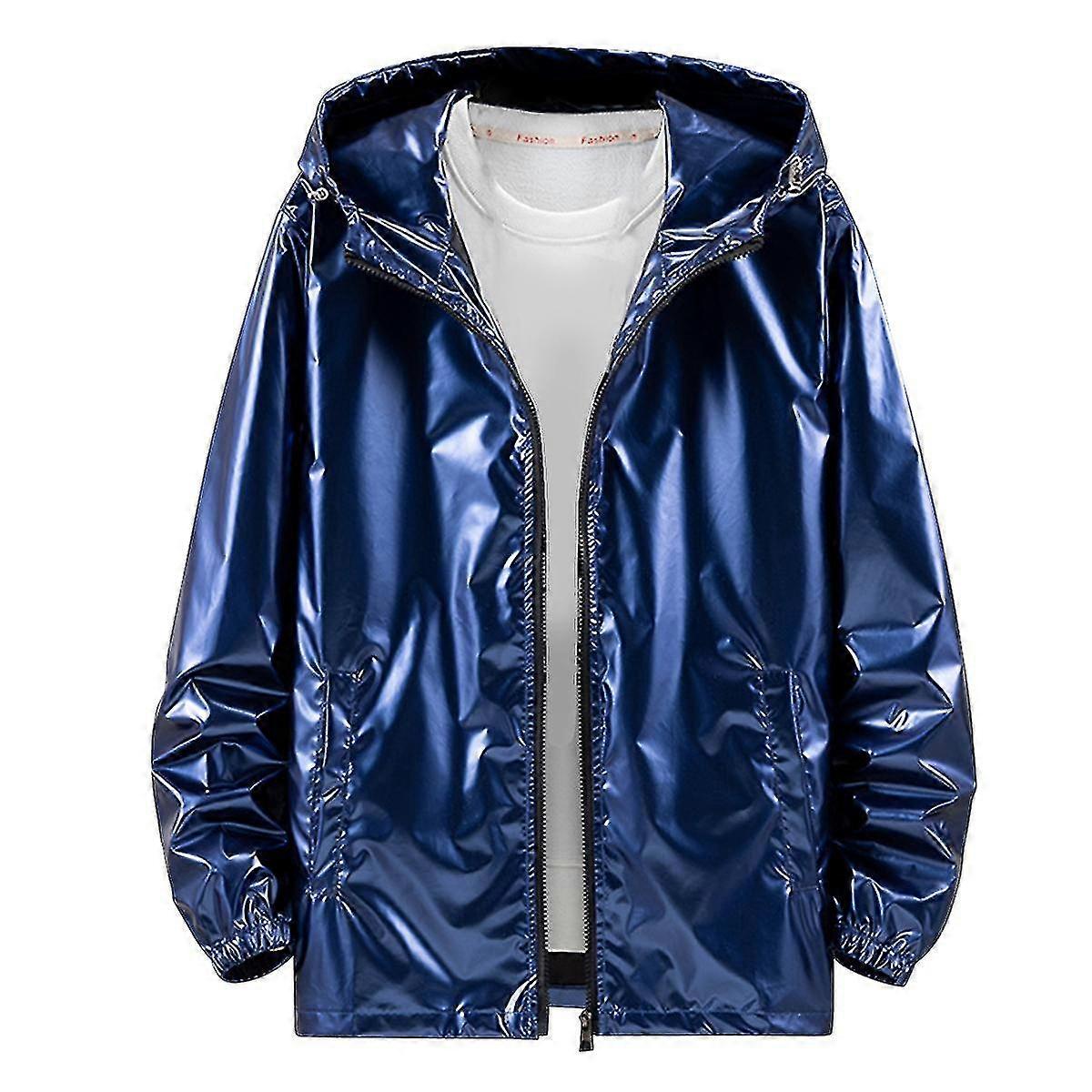 Mens Shiny Waterproof Hooded Jacket