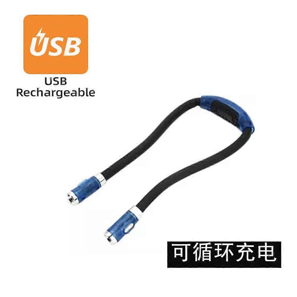 Rechargeable Neck Hug Light Reading Lamp with 4 Lights Reading Lights in Bed 3 Brightness Levels Silicone Flexible Blue
