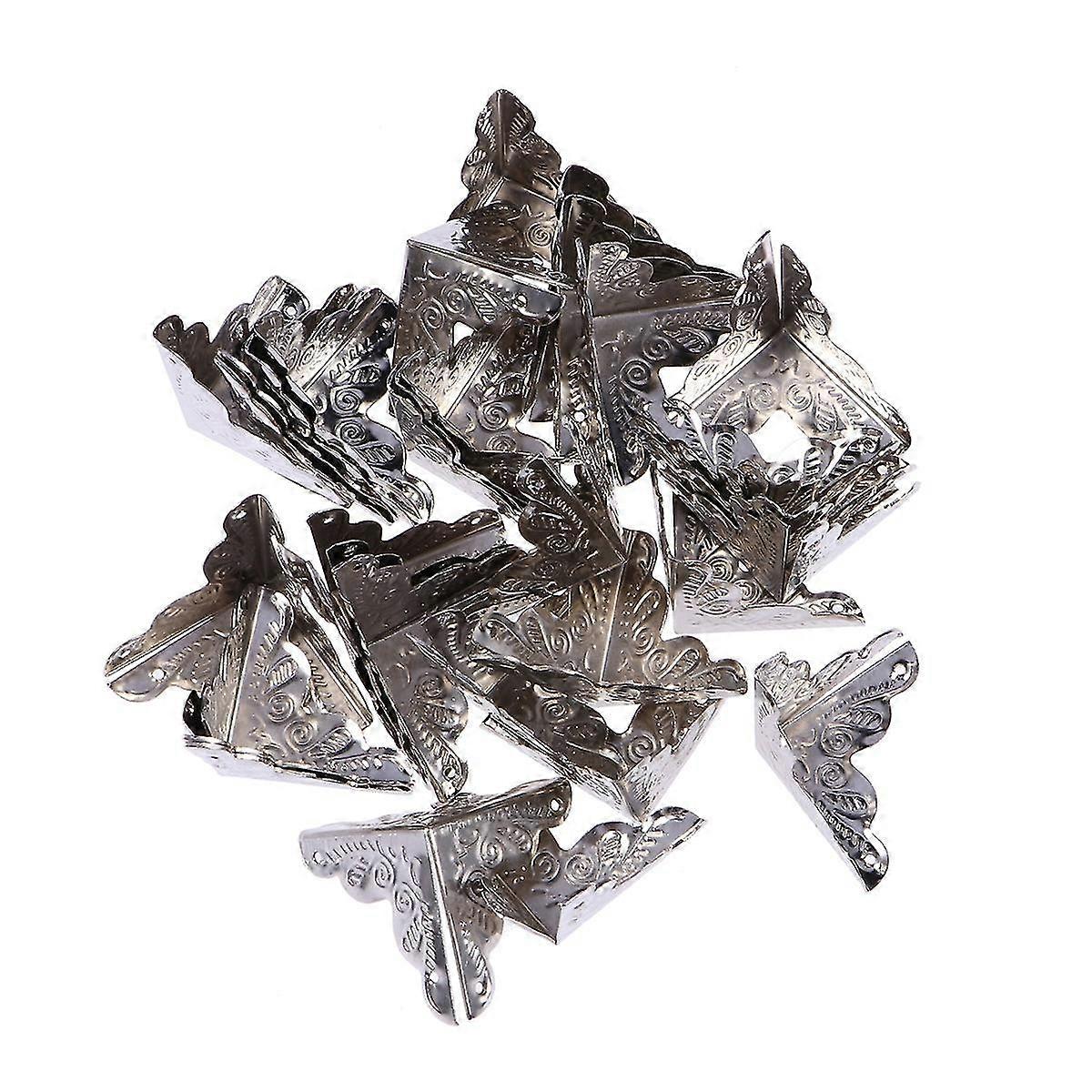 30pcs Box Corner Protector Triangle Rattan Carved Metal Case Wooden Box Safety Guard With 120pcs Nails (silver)