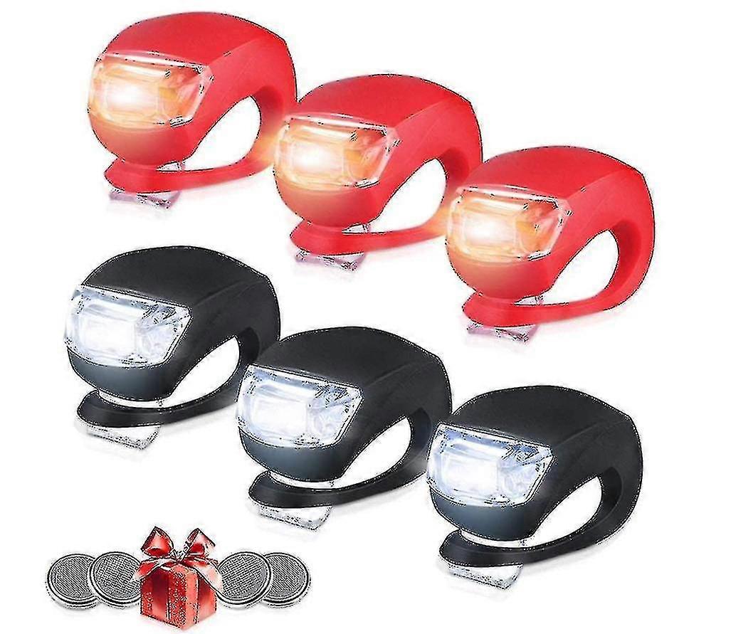 Set Of 6 Bike Lights Front And Back, Led Clip-on Silicon Bicycle Lights With Waterproof Silicone Housing, Multi-purpose Water Resistant Headlight(blac