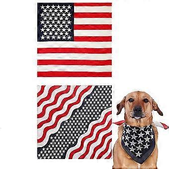 2 Pack Usa Flag Dog Bandanas Amerikaanse vlaggen sjaals voor grote middelgrote kleine honden, huisdieren, patriottische partij, gedenkteken, onafhankelijkheid, veteranendag, 55x55cm