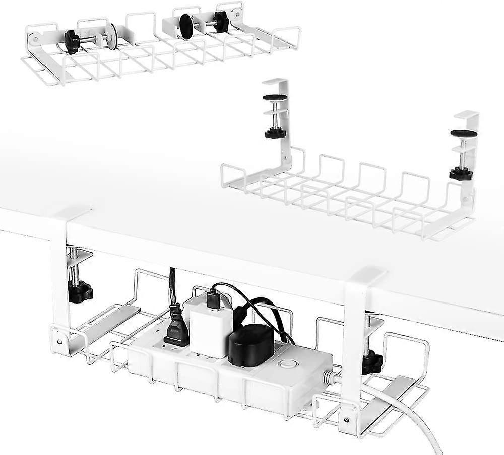 2 Packs Cable Management Tray, 40 Cm Under Desk Cord Organizer With Acsergery Clamp Mount Gift
