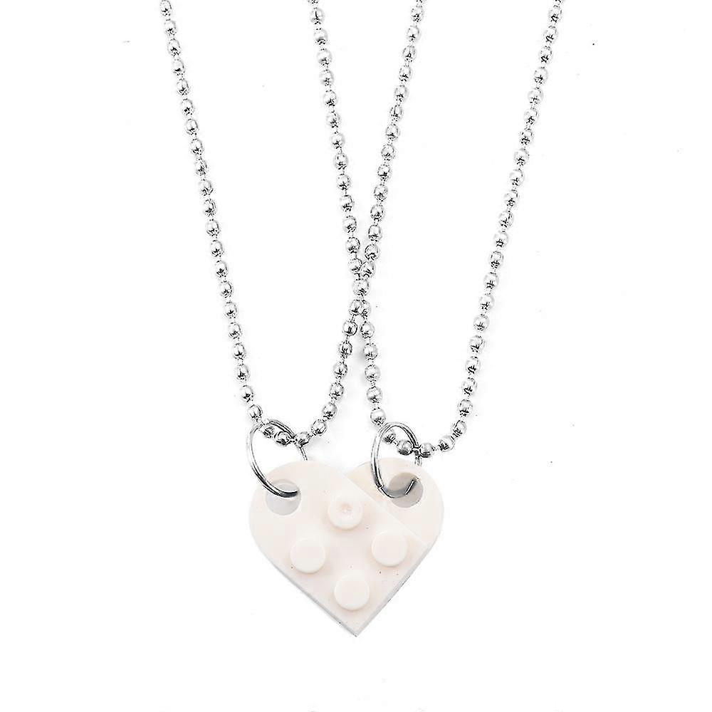 2-in-1 Heart Necklace Building Block Splicing Pendant Long Chain Love Pink Yellow Black