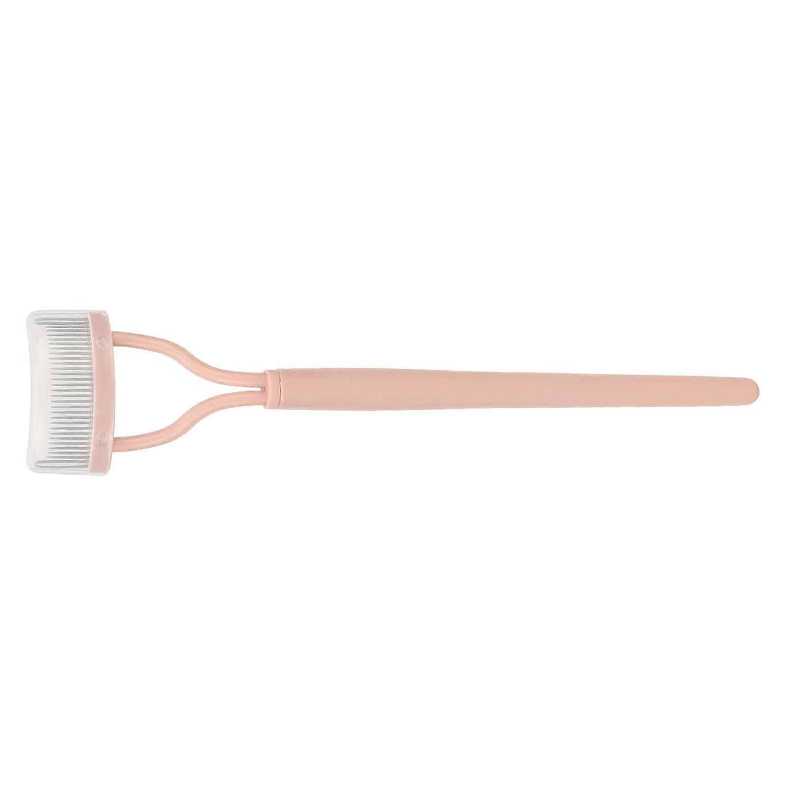 Eyelash Comb Arc Stainless Steel Teeth Eyelash Separator Mascara Applicator Tool with Comb Cover Pink Straight Handle