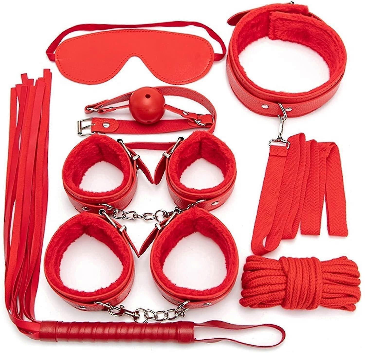 7pcsset lær bodaged kit adlt explay hndcffswhpsball ggropecollr bdm