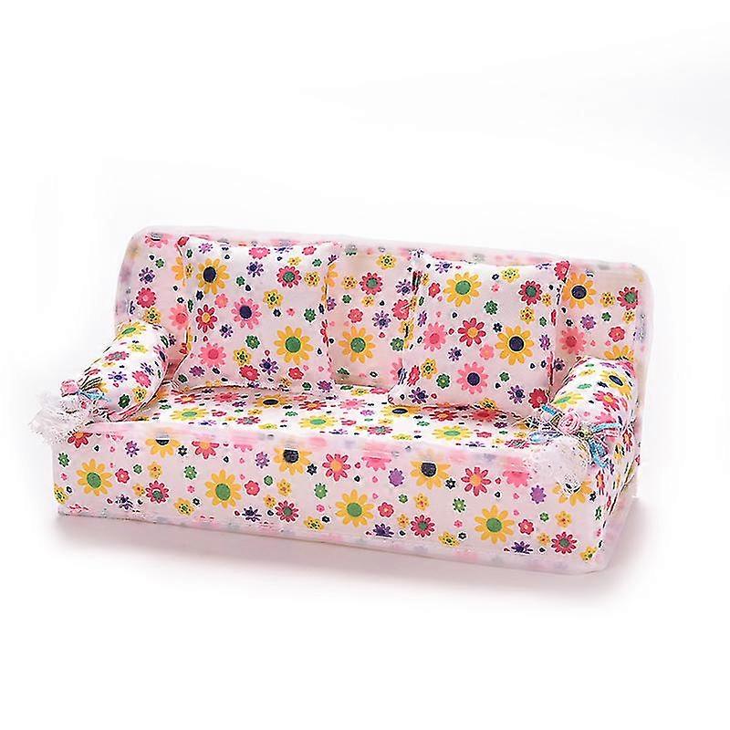 3 st / set soffa soffa 2 kuddar för Barbies barn dockhus möbler utskrift