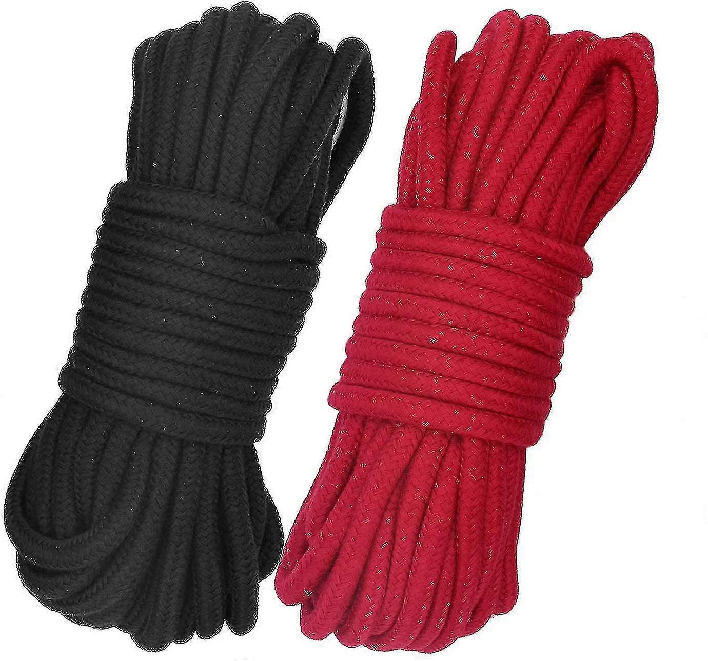 Soft Cotton Rope 10m Long 8mm Thick Multipurpose Durable Long Rope. Tie Rope Lace Rope (2 Packs, Black + Red)
