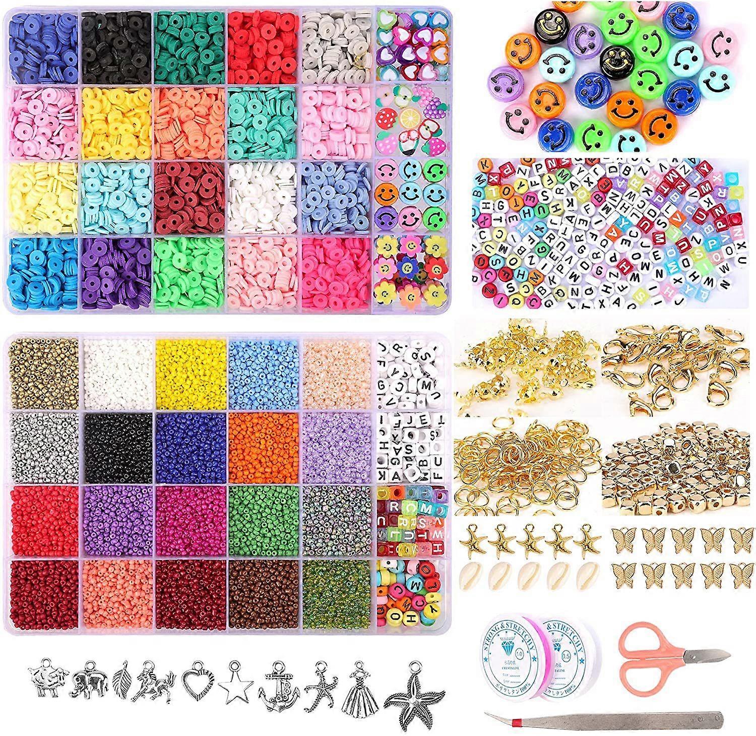 25000 Pieces Glass Beads Clay Beads Chain Bead Making Kit Alphabet Bead Pendants