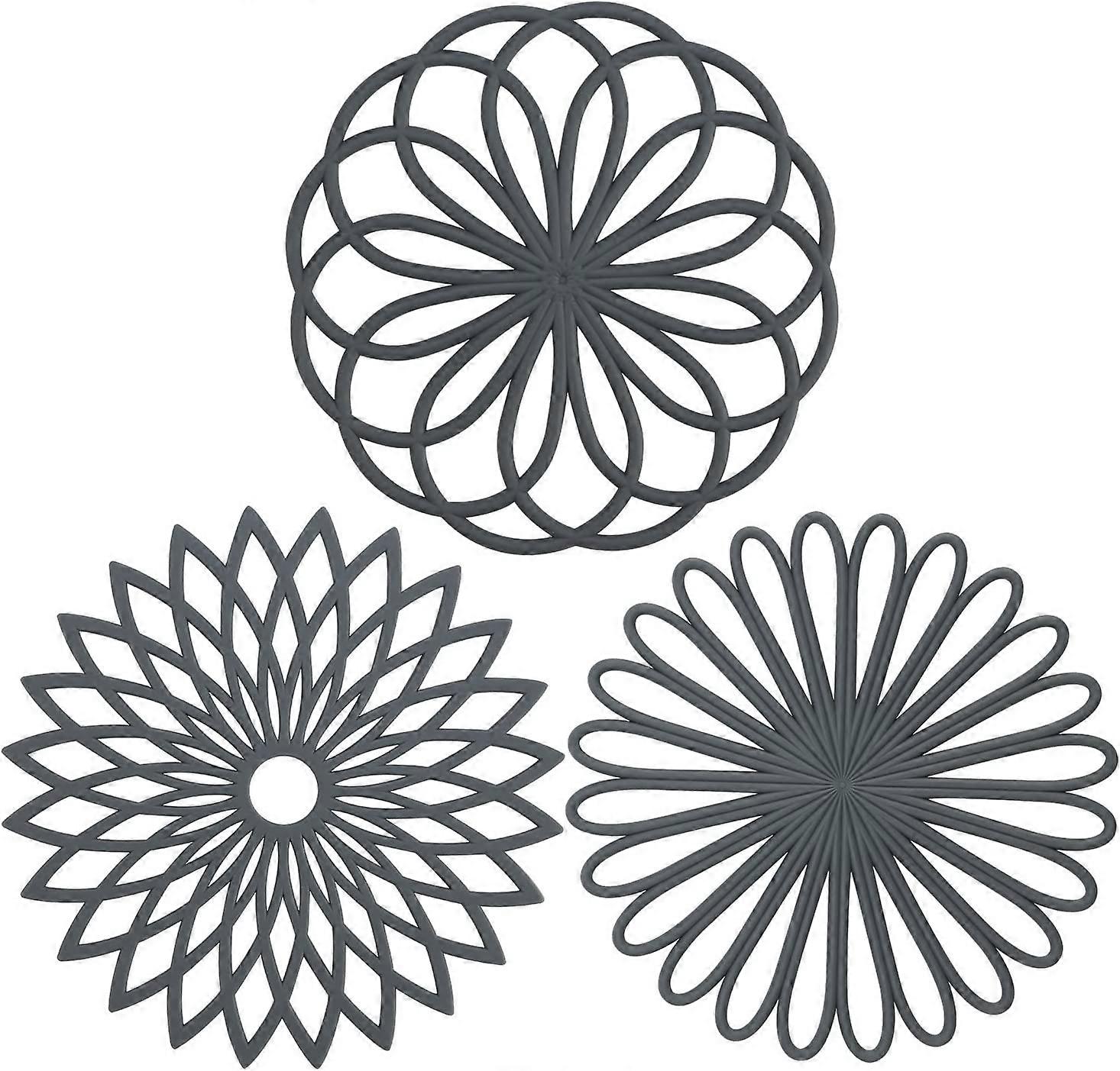 Silicone Multi-Use Trivet Mat Flexible Durable Non Slip Coasters (Gray) 3pcs)