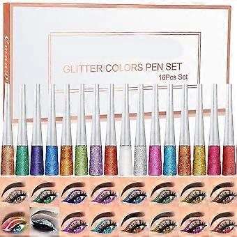 16 Farben Bunte Glitzerpuder Eyeliner Flüssiger Eyeliner Schatten Flüssiger Anzug
