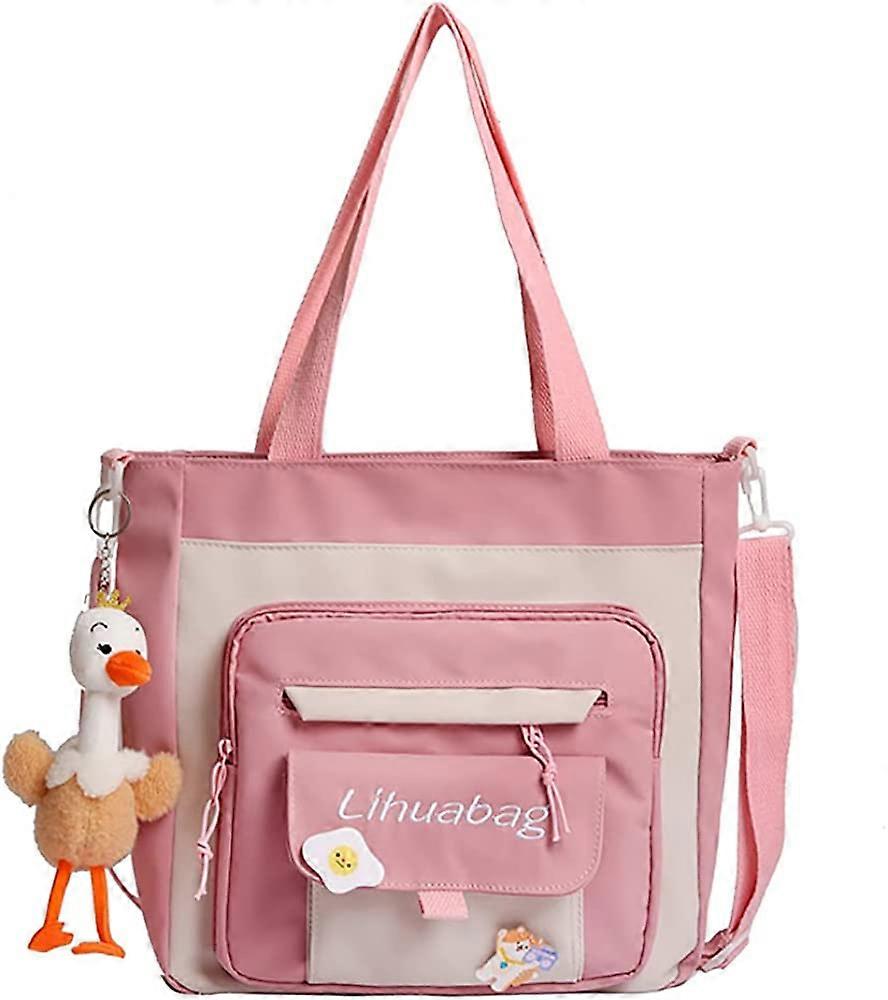 Kawaii School Backpack Japanese Tote Bag with Zipper for Teen Girls Kawaii  Stuff Aesthetic School Supplies (b Pink)
