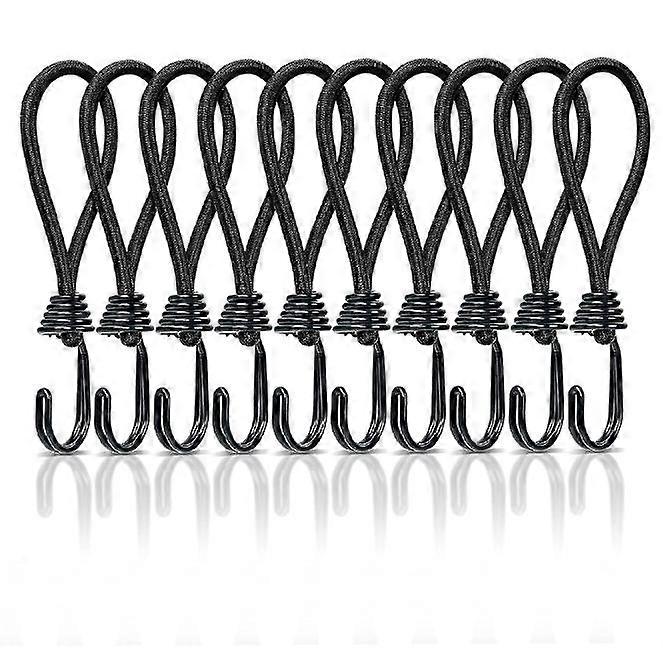 Pack of 10 short bungee cords with hooks, 15 cm tarpaulin tensioners with snap hook sling, extra strong rubber ropes, expander hooks, tension belts wi