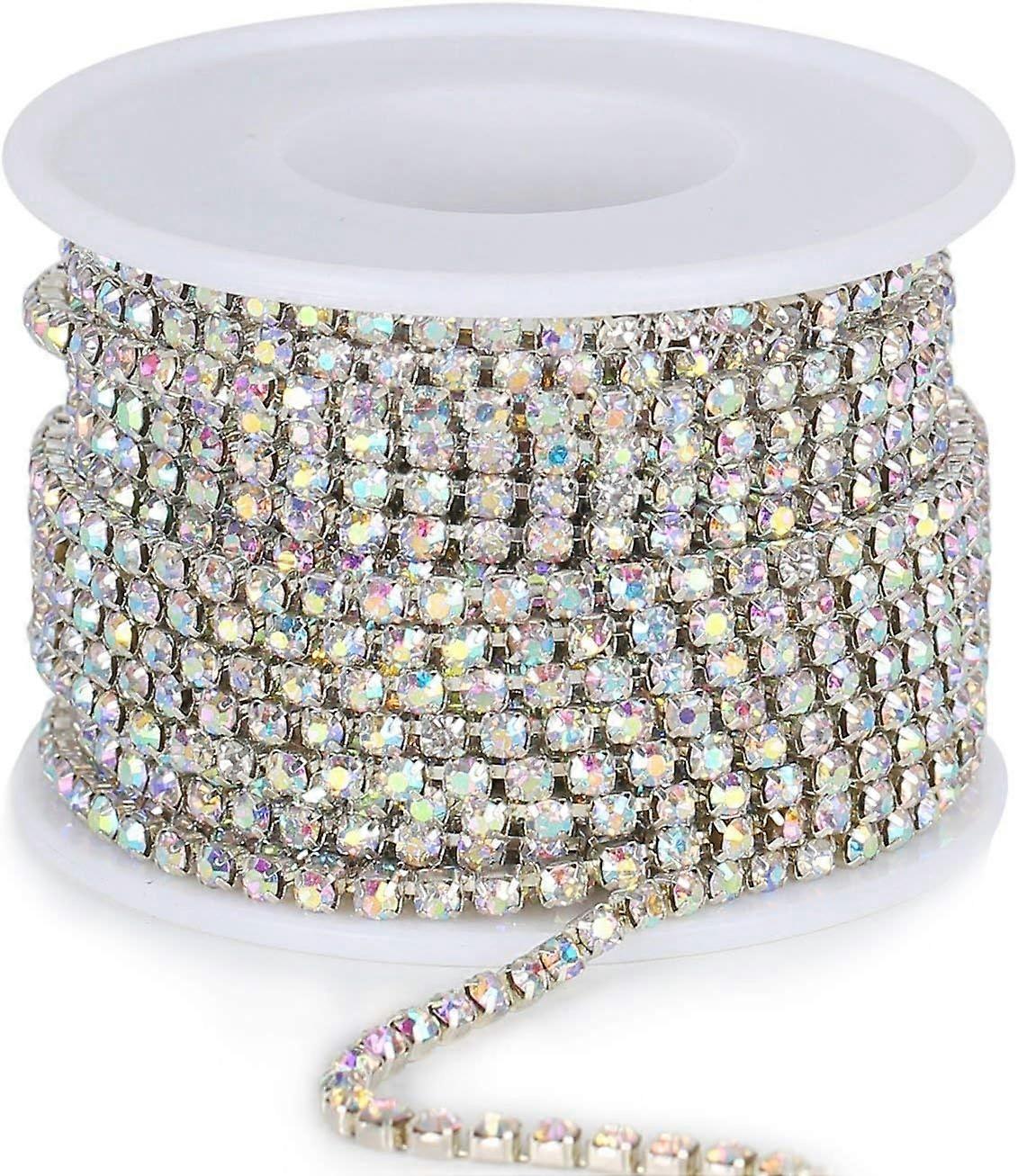 1 Roll 10 Yards Rhinestone Trim Crystal Cup Chain in Silver Setting Casing Clear