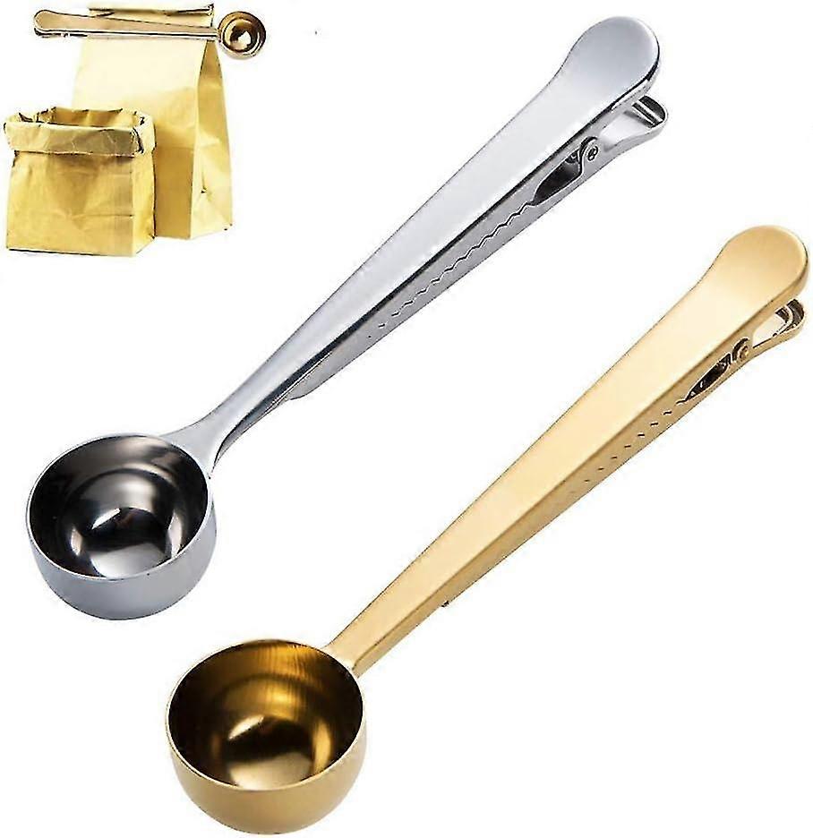 2pcs  Coffee Measuring Spoon For Coffee Beans(silver+ Gold)