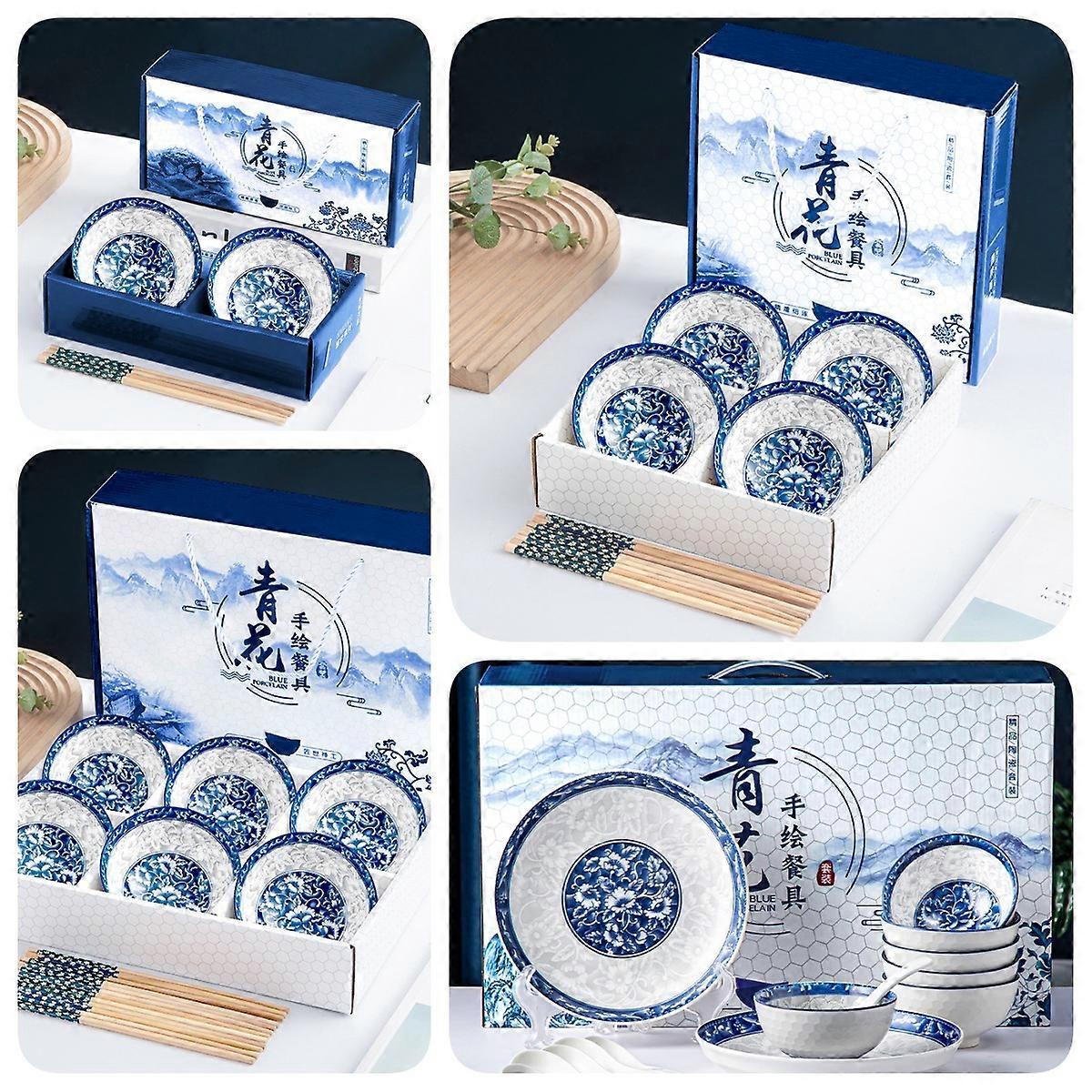 Ceramic tableware, dishes and chopsticks set gift box