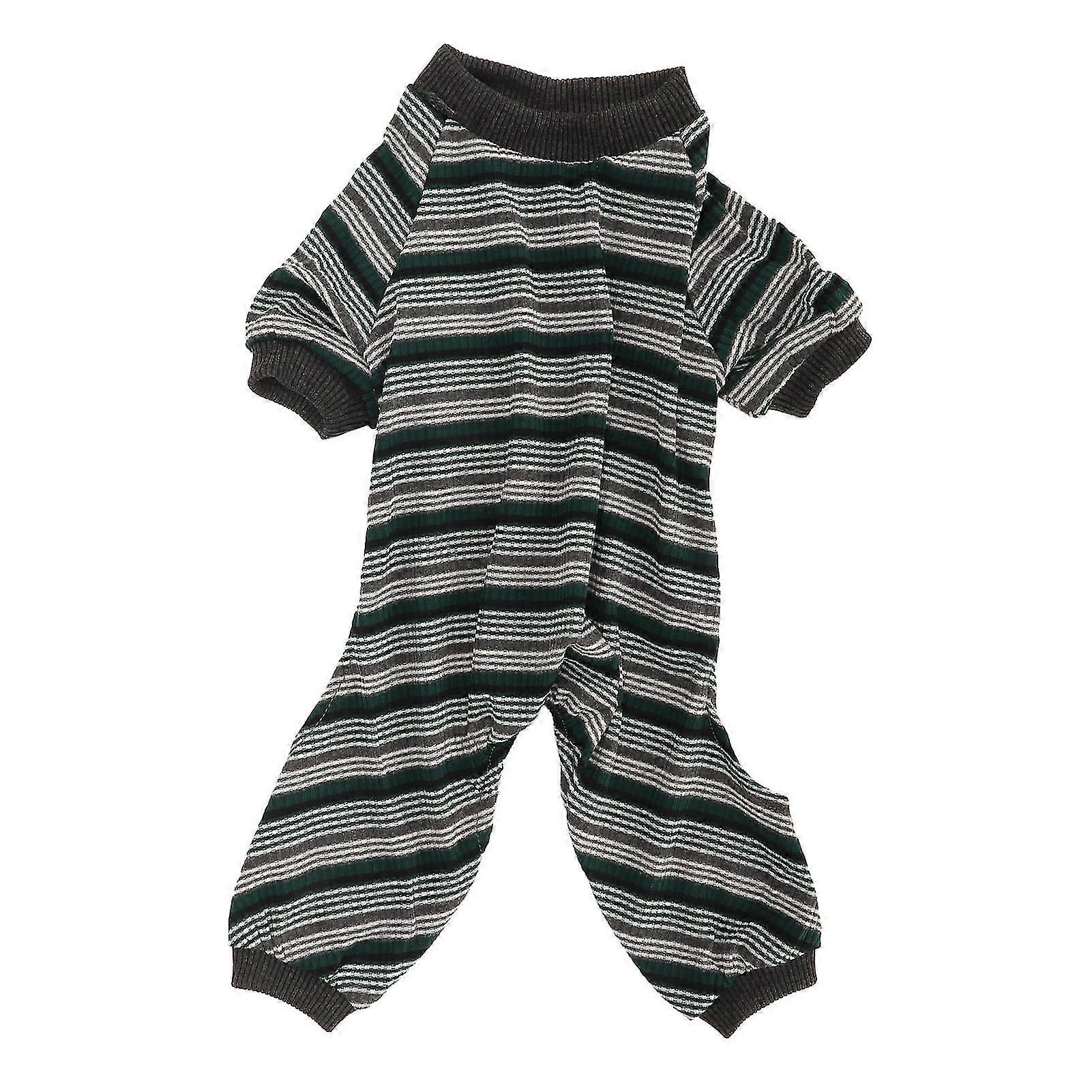 XS Green Striped Dog Pajamas - Soft Elastic Onesie for Spring and Summer Parties Photo Shoots