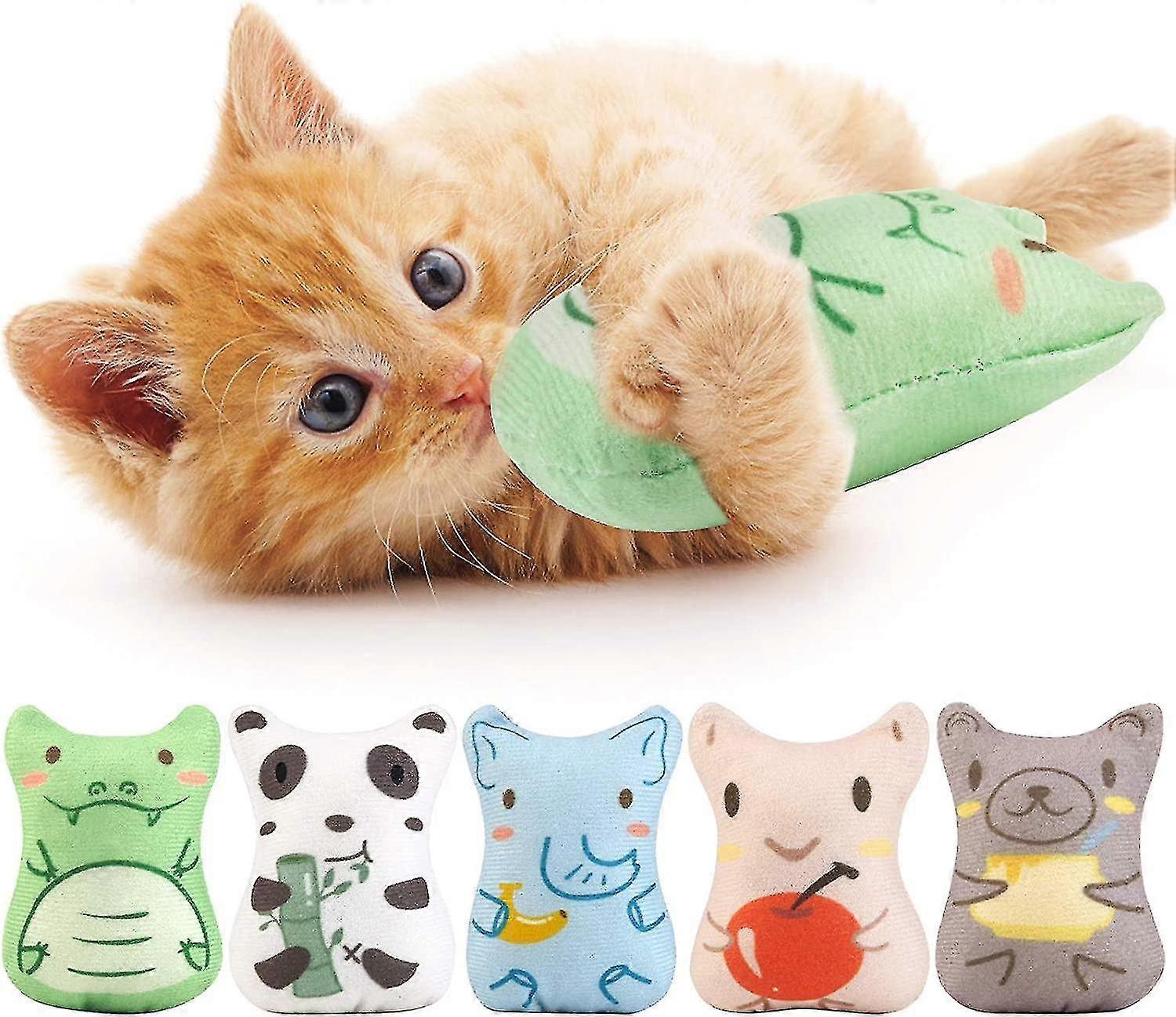 Catnip Toys For Indoor Cats - 5 Piece Plush Cat Chew Toys Teething Interactive Catnip Stuffed Kitten Toys Soft Pets