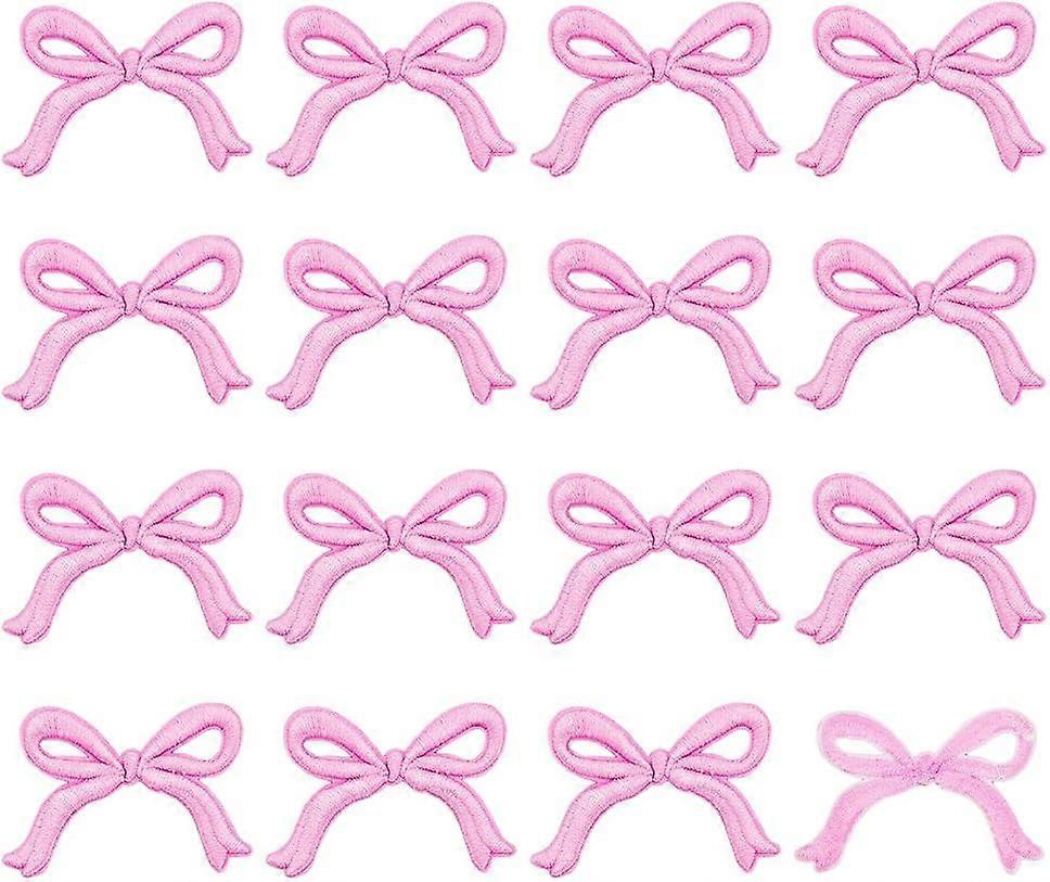 16 Pcs Bowknot Cloth Patch 1.7x2.4inch Iron on Bow Applique Patches Computerized Embroidery Bow Knot Patch Pink Clothing Repair Appliques for Jeans Co