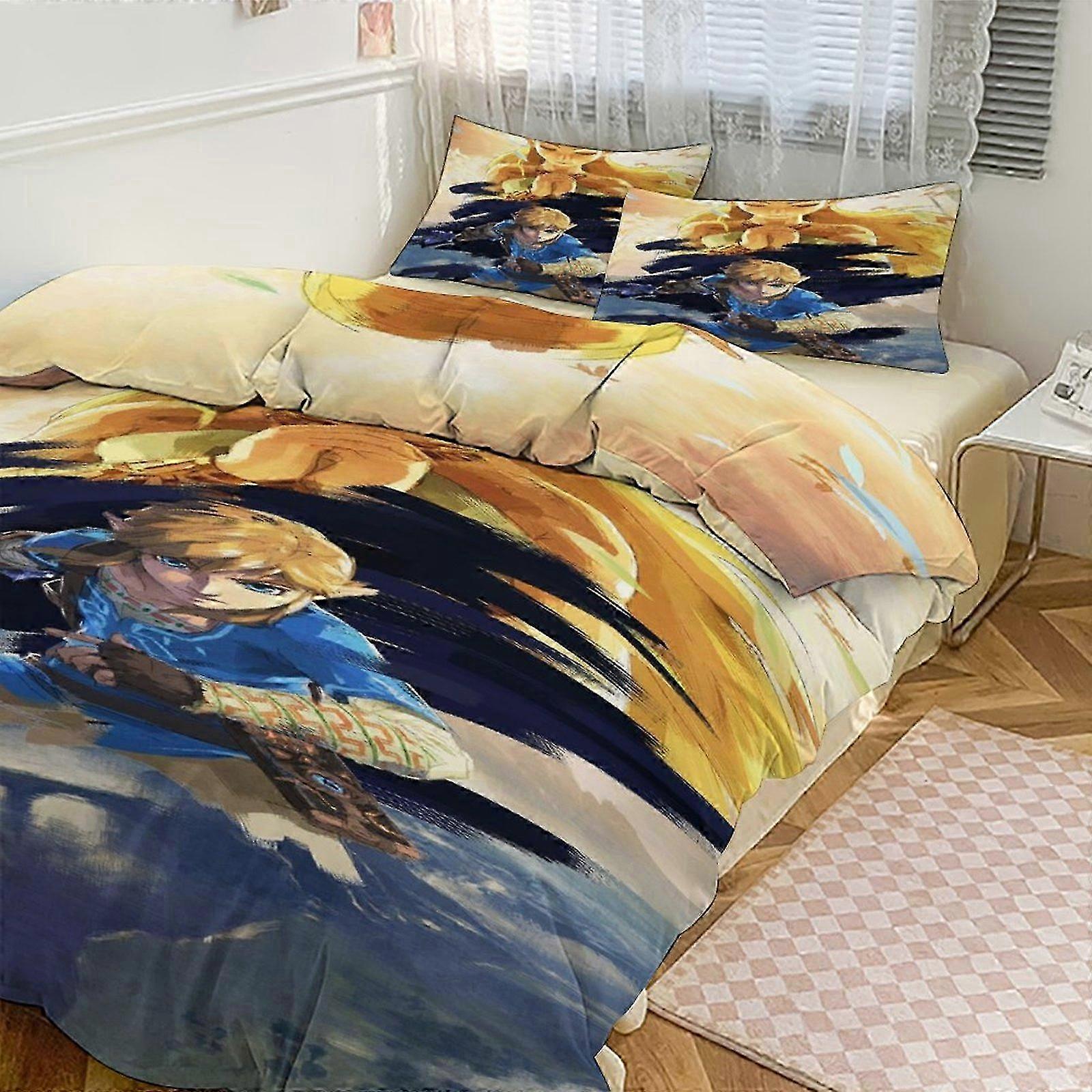 o2978 Lençóis A Lenda de Zelda Conjunto de Cama Estampado Padrão Conjunto de Edredom Cove3 Peças Capa de Colcha e Fronhas (1 Capa de Edredom e 2 Fronhas) 