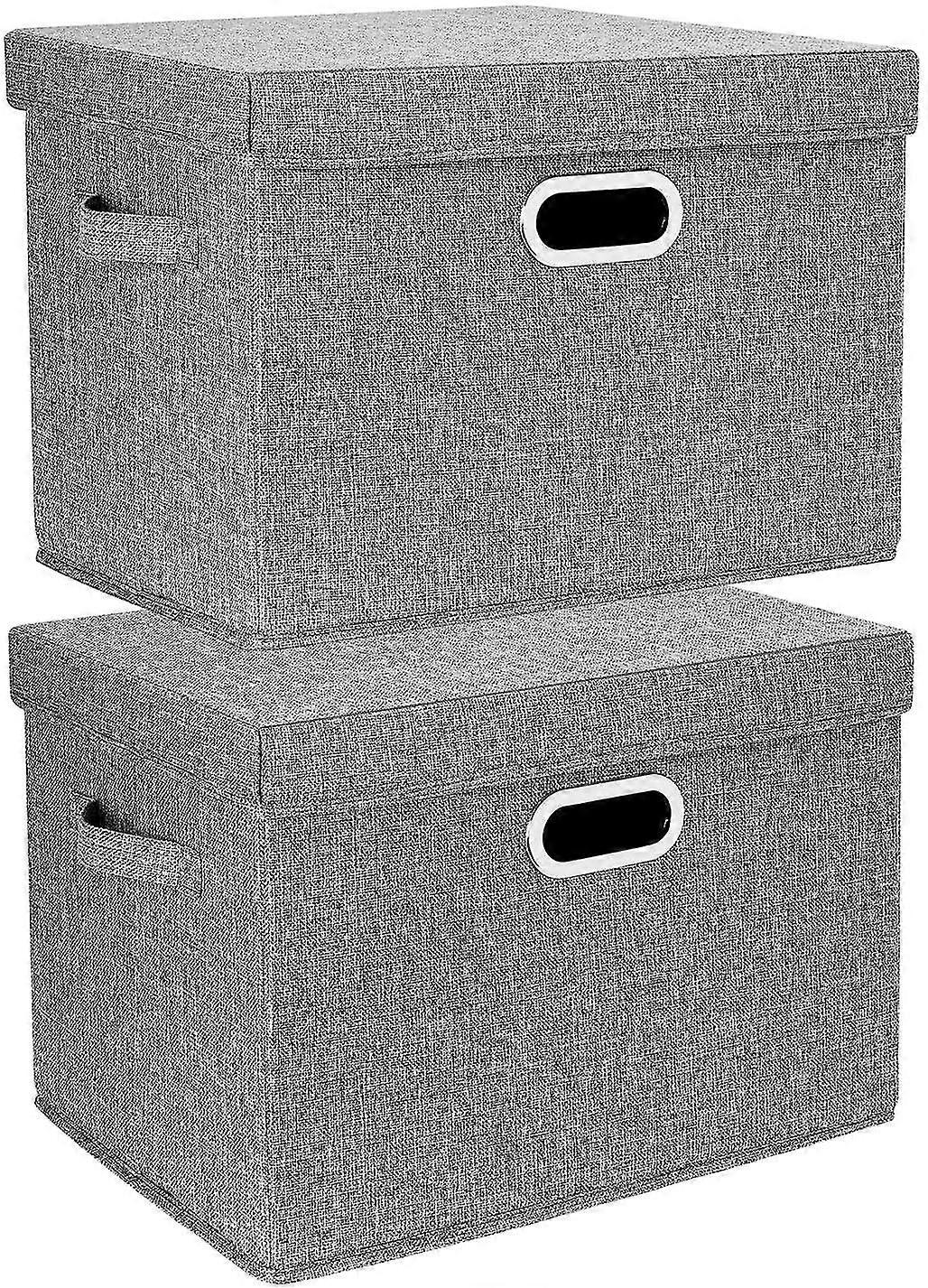 Pack Of 2 Large Storage Box With Lid Handle, Foldable Storage Boxes