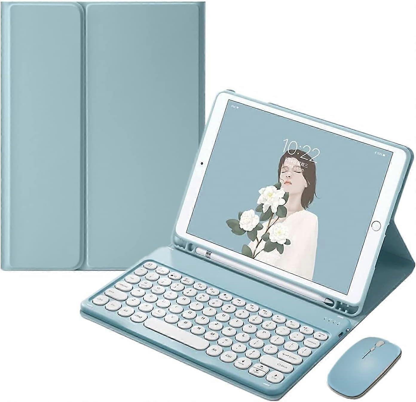 iPad 9 2021 10.2 inch iPad 8 iPad 7 Air 3 Pro 10.5 Keyboard Case with Mouse Color Keyboard Retro Round Key Caps Cute Candy Colors Detachable Keyboard