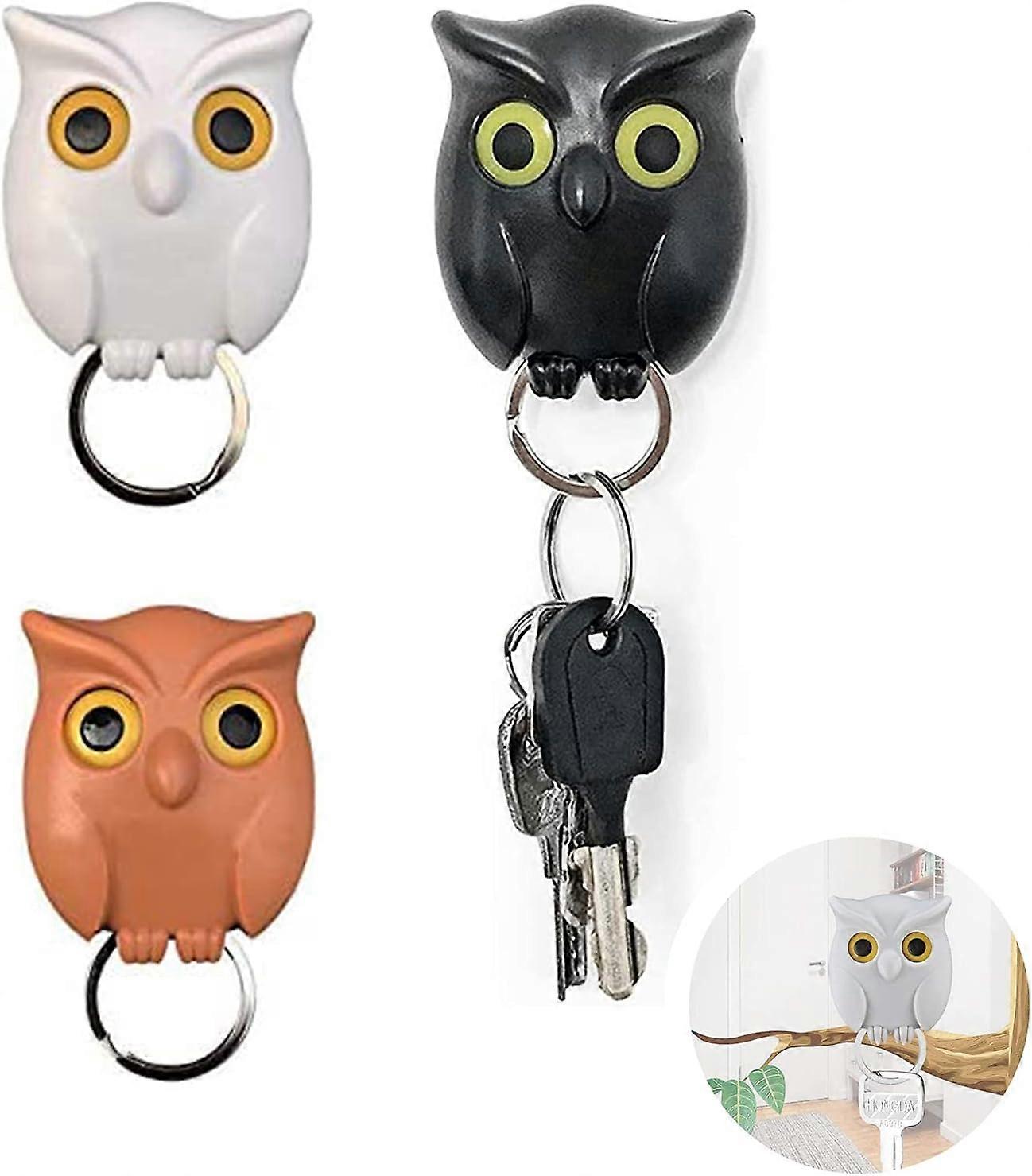 3 Pack Owl Key Holder, Owl Key Hooks, Magnetic Wall Key Holder for Hanging Home Keys and Office Keys.