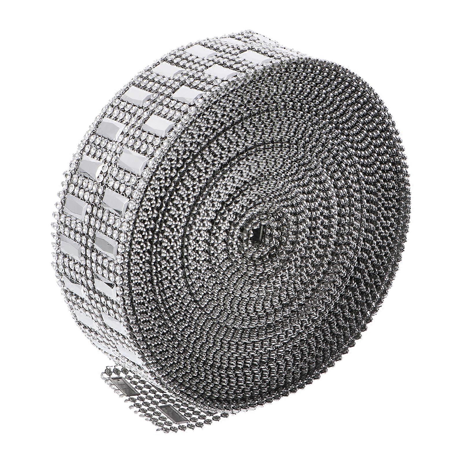 1 Roll Beautiful 8-Row Rhinestone Diamond Ribbon Sparkling Bling Ribbon Roll