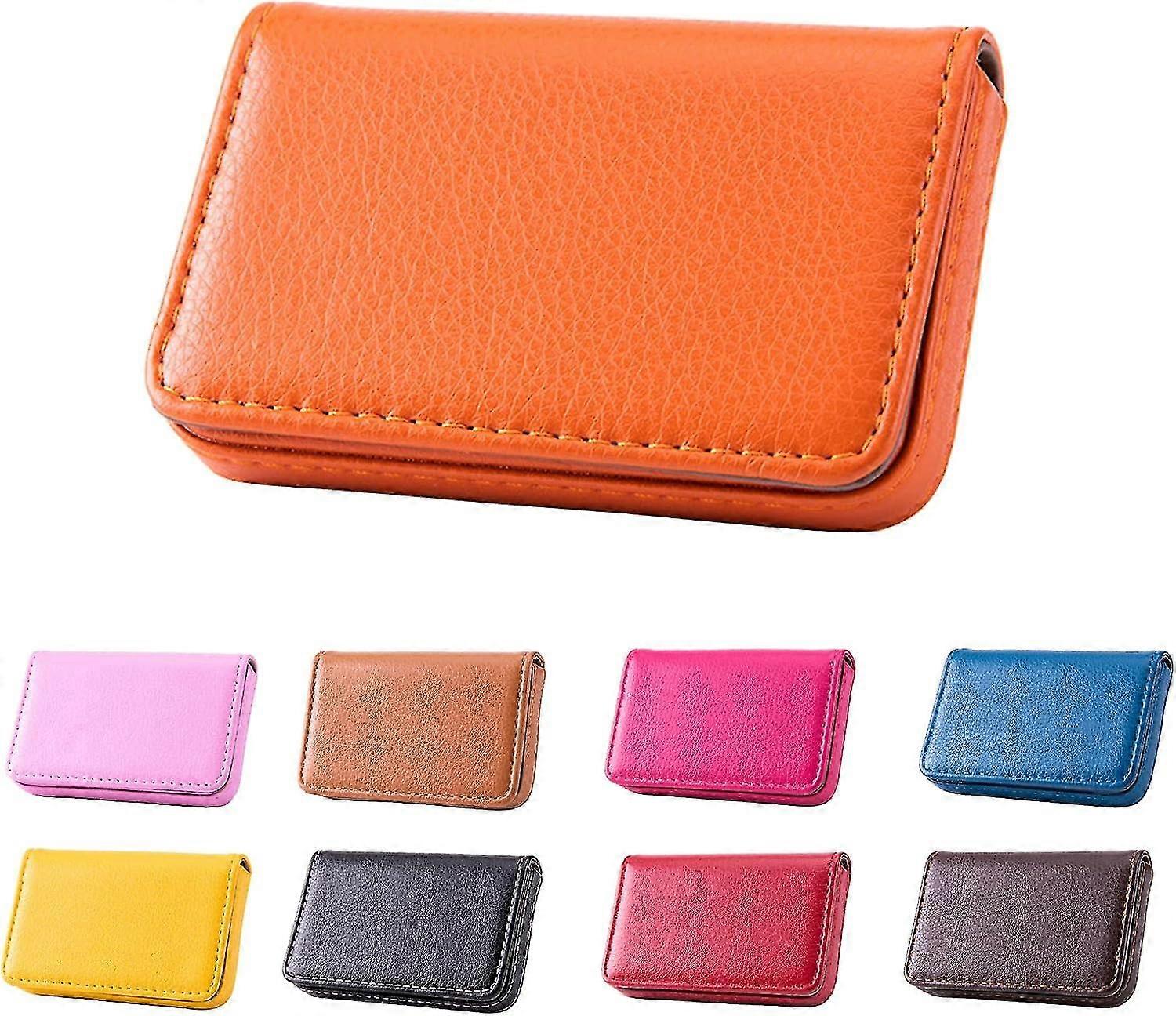 حامل بطاقة العمل ، حقيبة بطاقة عمل من جلد البولي يوريثان ، حامل بطاقة عمل للمحفظة ، جراب بطاقة اسم العمل للرجال والنساء ، إغلاق مغناطيسي (برتقالي)