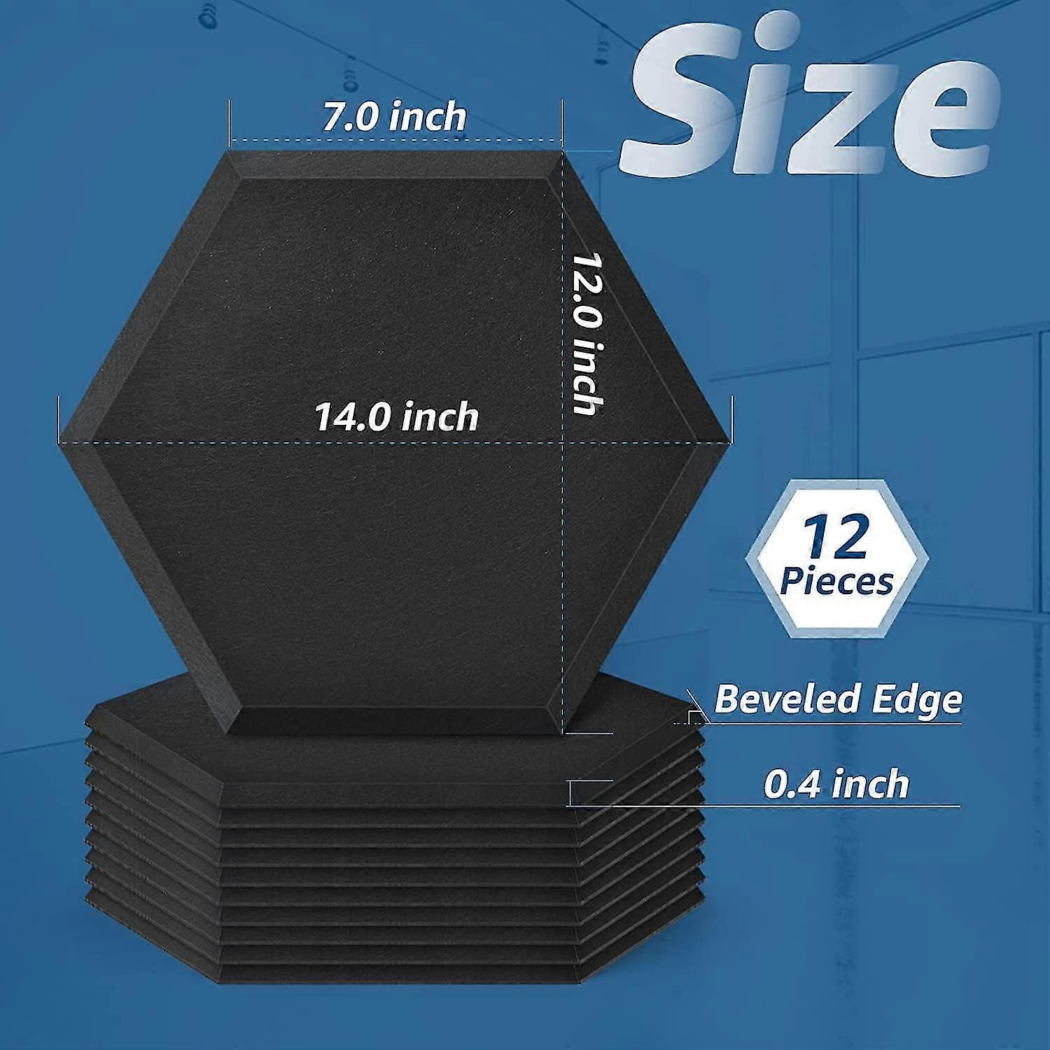 14 x 12 x 0.4inch Hexagon Soundproof Panels, Self Adhesive Acoustic Panels (12 Pack)