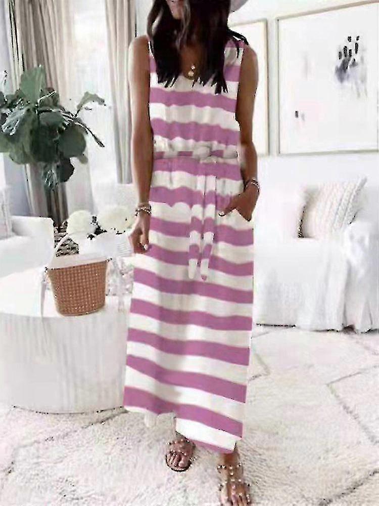 Kadın Yazlık Elbise Kadın ' s Gevşek Baskılı Yelek Kemer Elbise