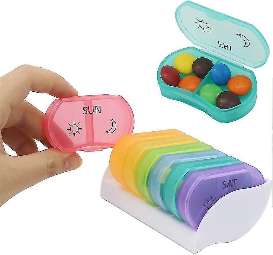 Kleine tägliche Pillenbox Fall Am PM Für 7 Tage, Kleine Taschentasche Pillen Halter, Nette Droge Organizer Container 2 mal am Tag