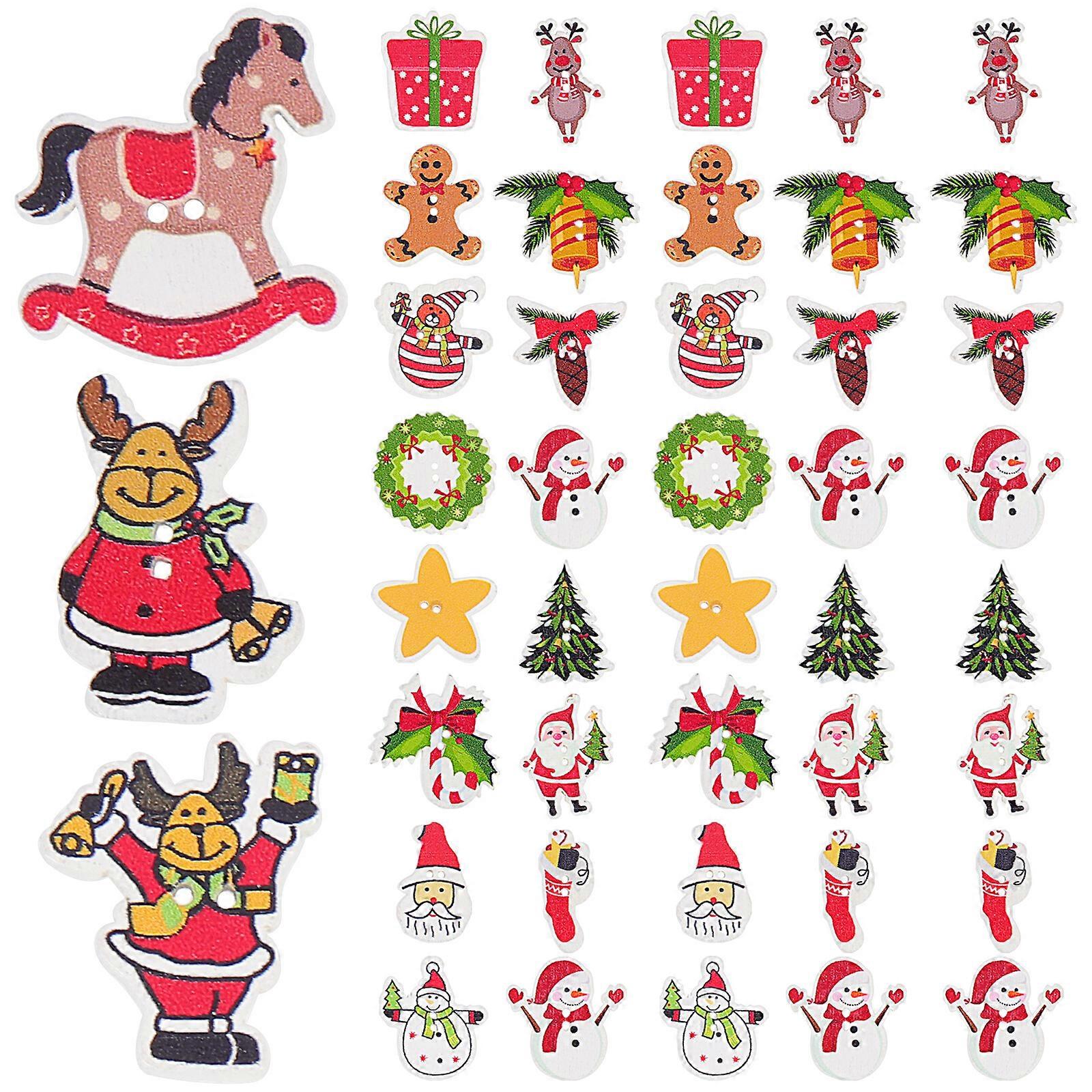100 Pcs Botones Para Ropa Christmas Star Buttons Holiday Wooden Buttons Santa Buttons Reindeer Buttons