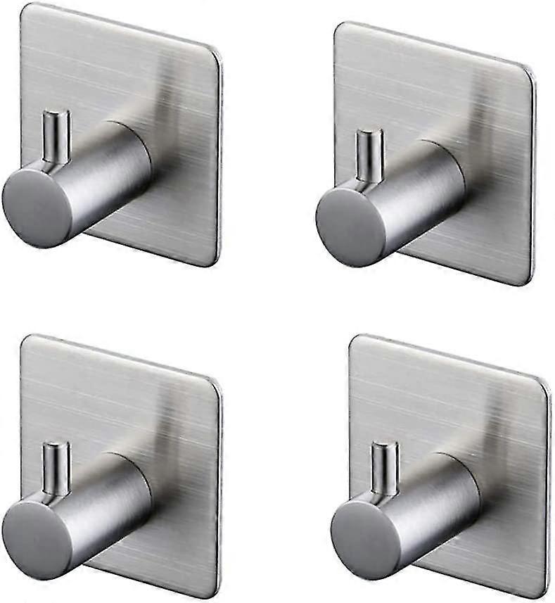 4pcs Sticky Hook, Bathroom Wall Hook, Stainless Steel, Creative Single Hook Without Perforation