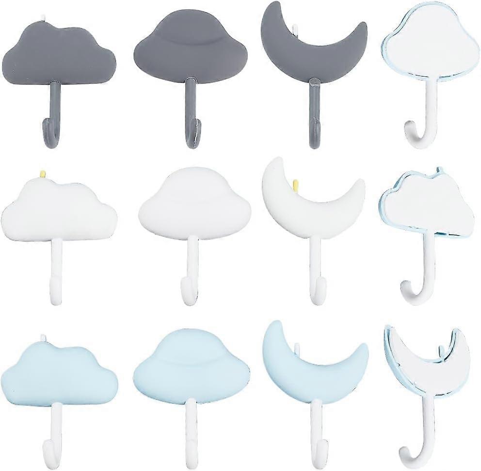 DIY 9pcs Adhesive Wall Hooks Utility Hook Heavy Duty Moon Clouds Wall Hangers 3 Colors Sky Theme Traceless Adhesive Wall Hooks for Robe Towel Keys Bag