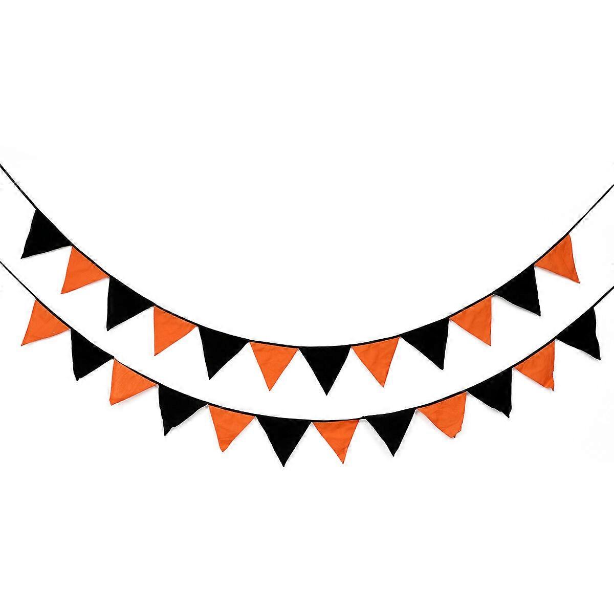 2pcs Cotton Triangular Banners Halloween Triangular Flags Wall Hanging Banner