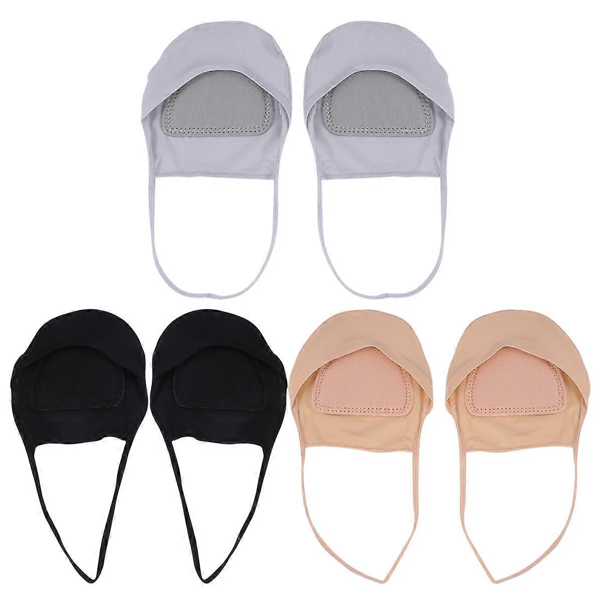 3 Pairs of Invisible Socks Anti-slip Shallow Mouth Short Socks Forefoot Socks for Lady (Grey Black Skin Color)