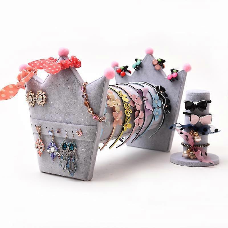 Hårklipp Band Hodebånd Holder Display Stand Rack Organizer, fløyel, rosa (D-V2)