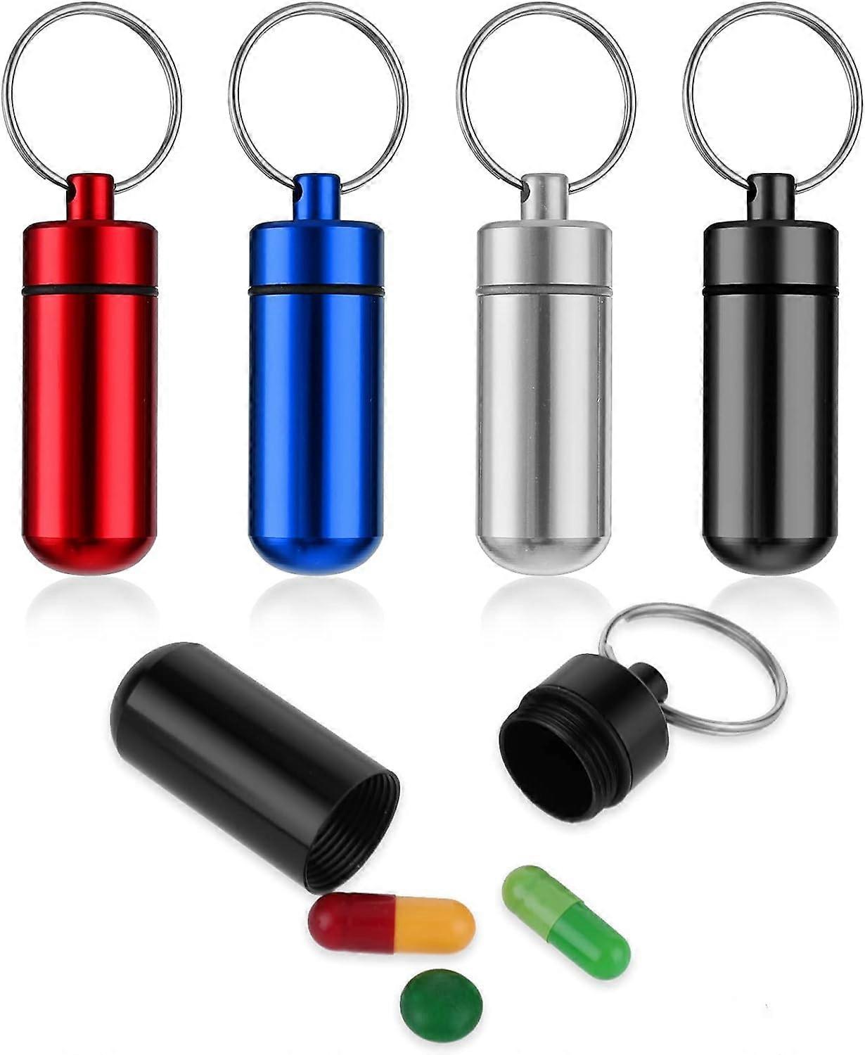 4 PCS Keychain Pill Holder Organizer Portable Keyring Container Case Pocket Box Tablets Bottle Time Reminder First Aid Bag Daily