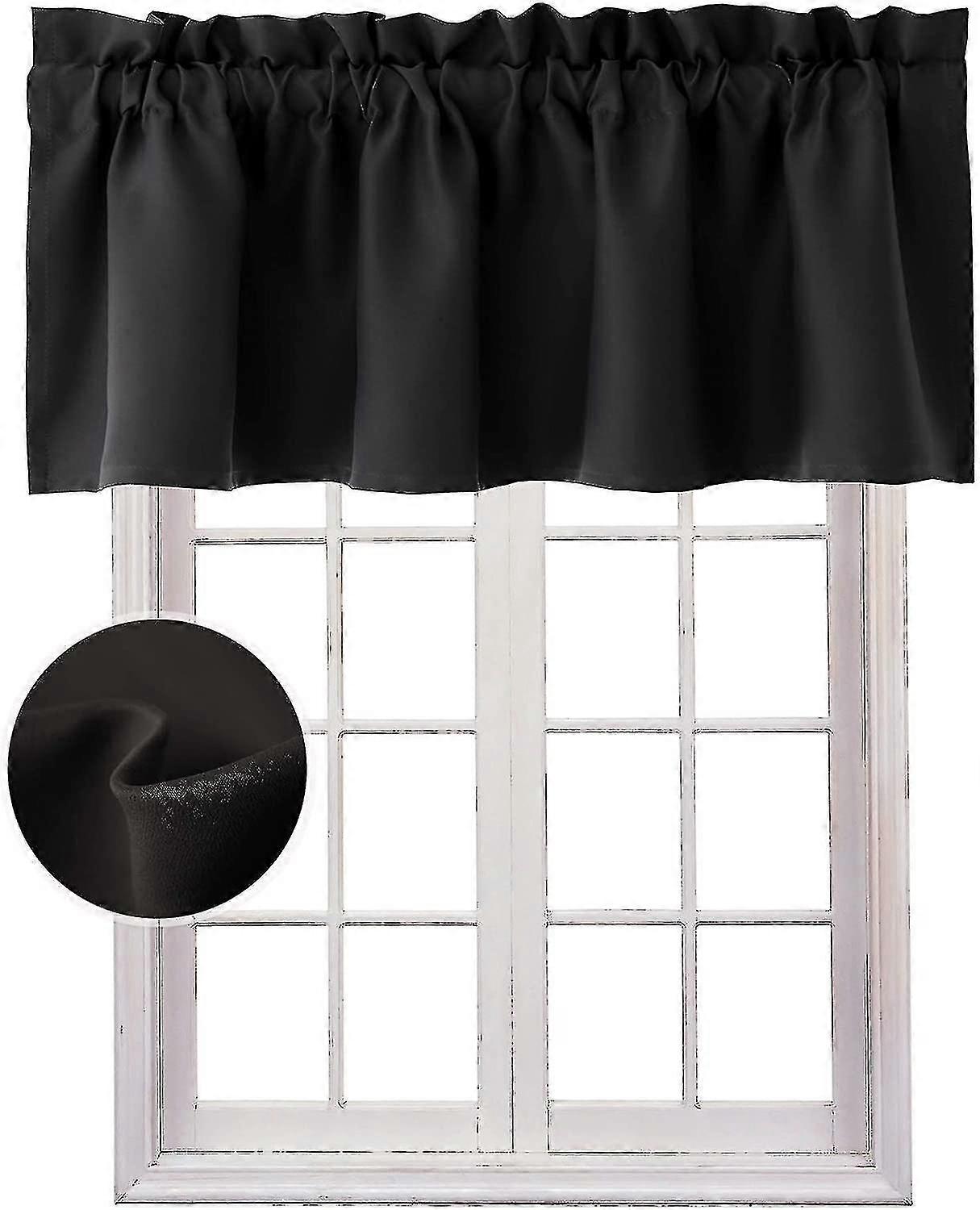 Black Valance Curtains Blackout Rod Pocket Window Curtain Valances For Kitchen, 42 X 18 Inches Length, 1 Panel(wanan)-yvan