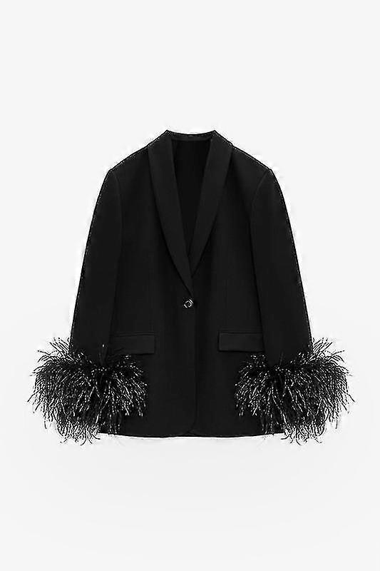 Damen Langarm Open Front Blazer Casual Work Office Jacke-yujia