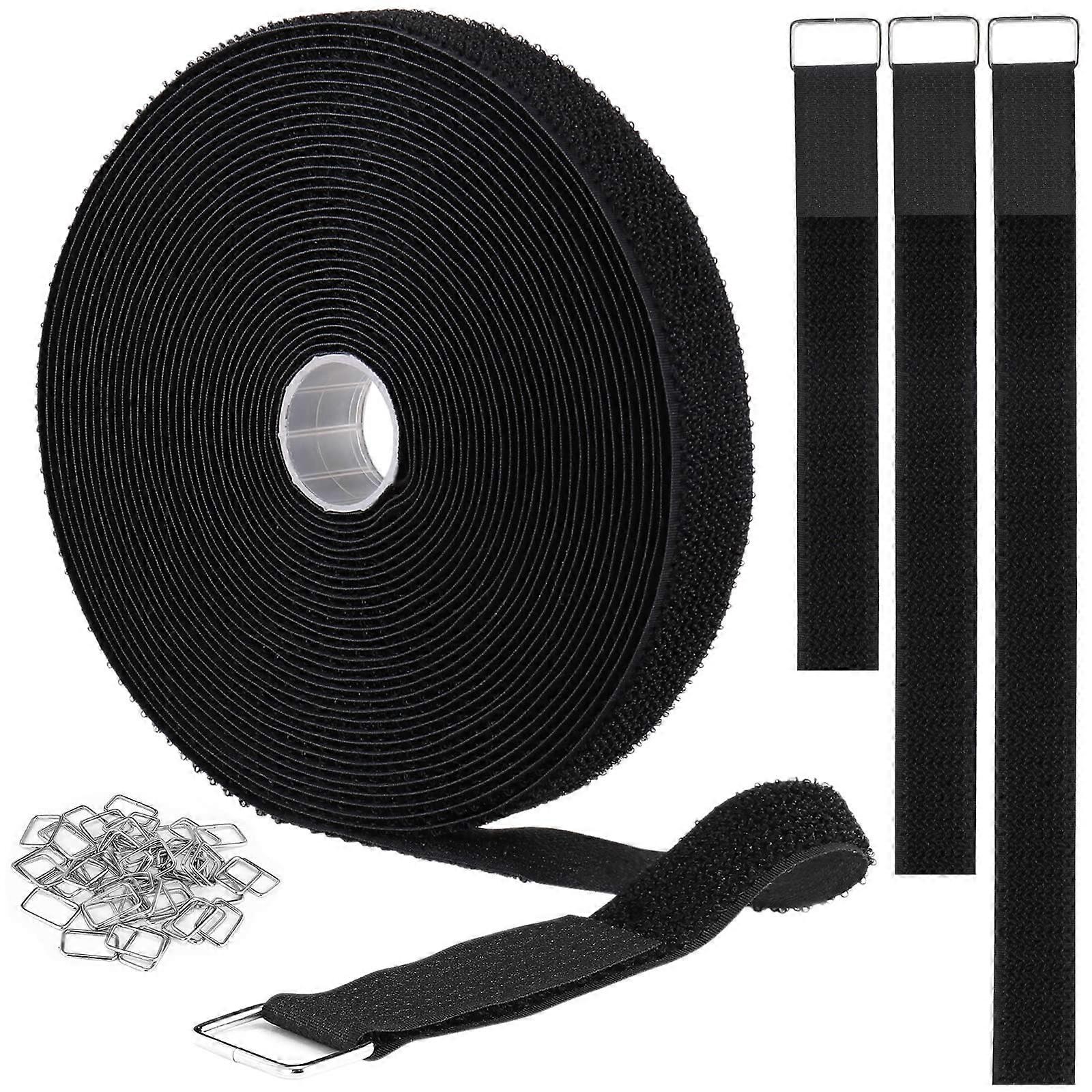 1"x32ft Hook and Loop Straps with 50 Metal Buckles, Adjustable Fastening Cable Straps, Cut-to-Length Cinch Strap, Reusable Nylon Securing Cord Ties fo