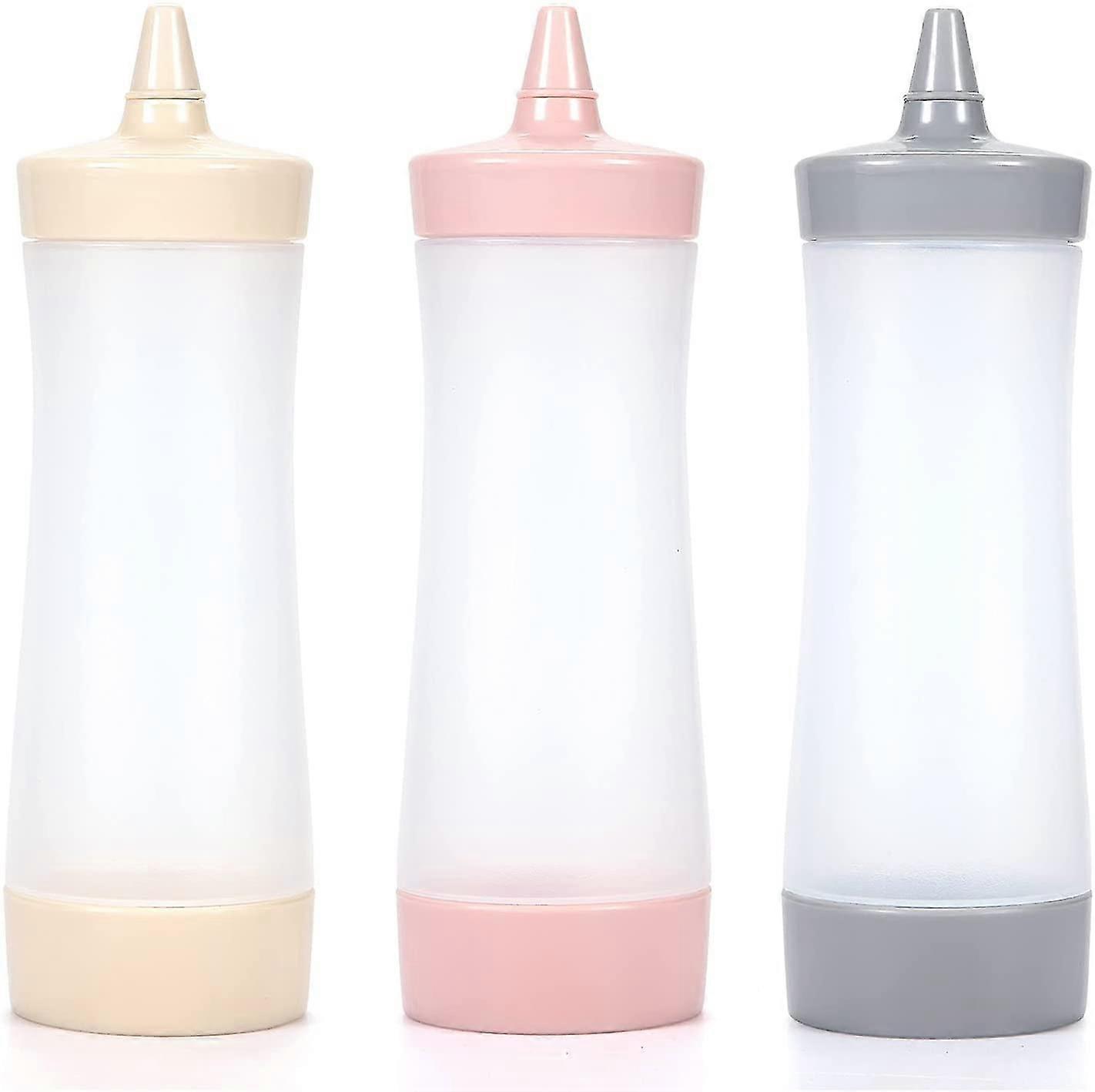 Plastic Condiment Squeeze Bottles With Cap,12 Oz,Clear, Pack Of 3