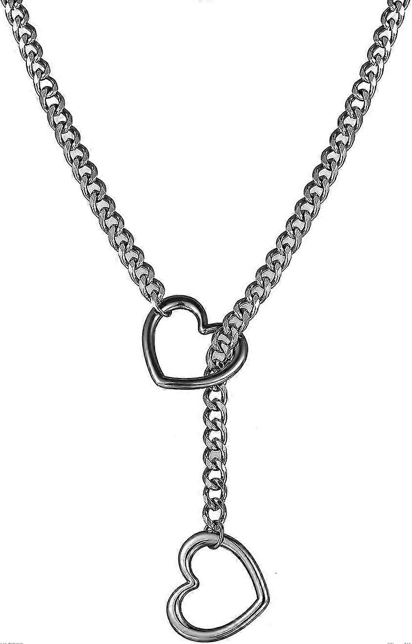 Καρδιά O δαχτυλίδι Slip Chain Κολιέ για Γυναίκες Ανοξείδωτο ατσάλι Cuban Chain Heart Necklace Punk Rock Collar Necklace Χειροποίητο Ρυθμιζόμενο Lariat Y Κολιέ