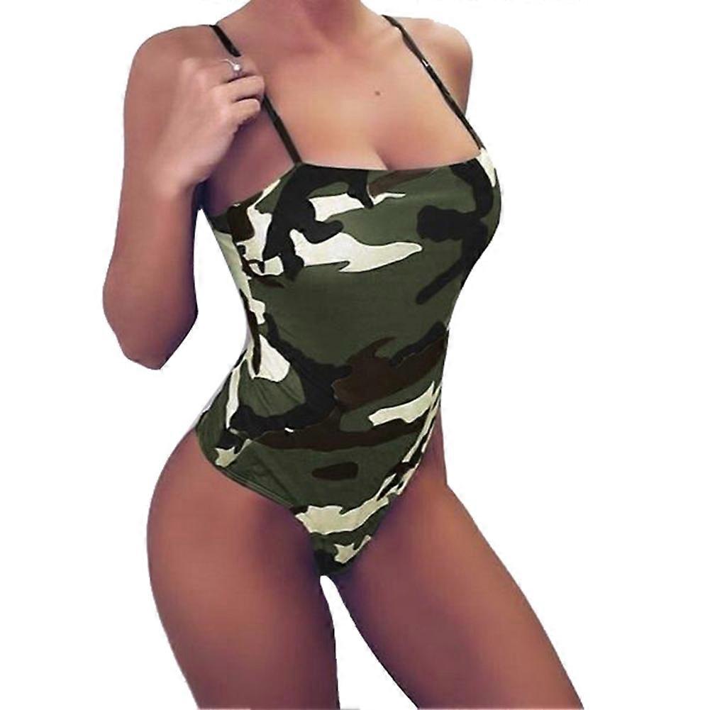 Mode Femmes Été Imprimé Maillot De Bain Bikini Sans Manches Une Pièce Plage Maillots De Bain (Vert L)