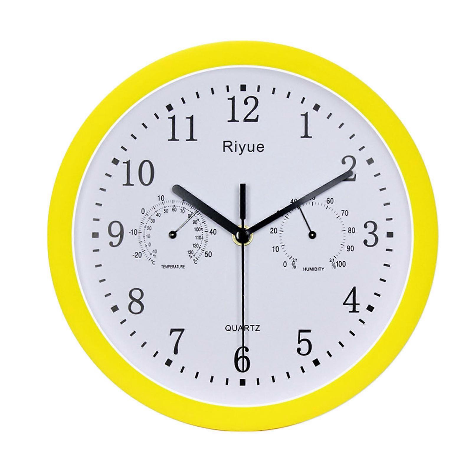 10Inch Quiet Wall Clock Round Hanging Clock with Thermometer and Hygrometer Display for Indoor Home Decorations Gift