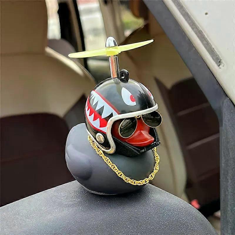 Rubber Cute Duck Toy Car Ornaments Yellow Duck Car Dashboard Decorations Cool Glasses Duck with Propeller Helmet Gold Chain