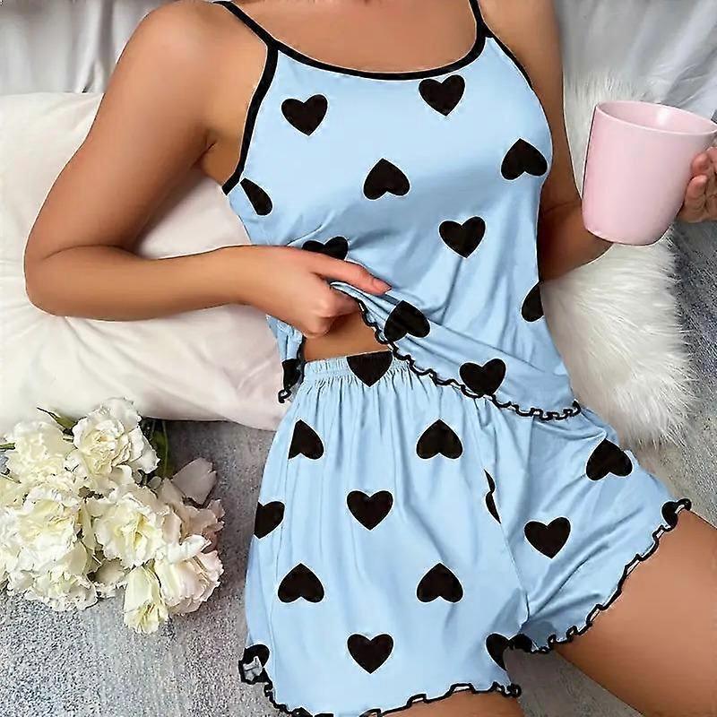 Women's Casual Print Pajama Set Soft Tank Top Elastic Shorts Sleepwear and Loungewear