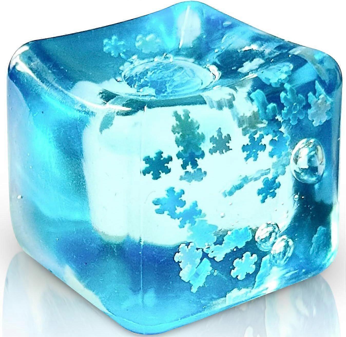 Stress Balls Ice Cube with Snowflakes Inside for Your Best Mellow and Chill, Snow Pieces Silent Nice Square Shape Anxiety Sensory Squishy Fidget Toy S
