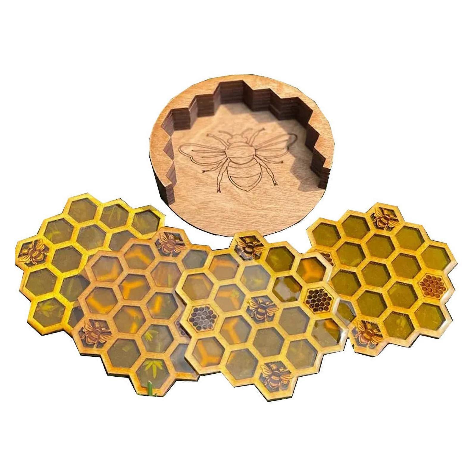 4-Piece Hexagonal Coasters with Wooden Base for Table Protection