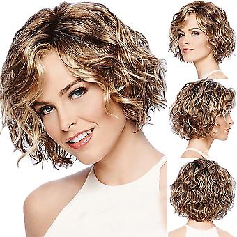 Womens Ombre Bob Short Curly Wigs Mixed Brown Blonde Natural  display picture 3